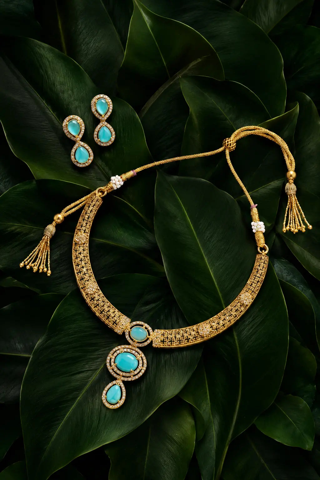 Emerald American Diamond Choker Set GoldPlated