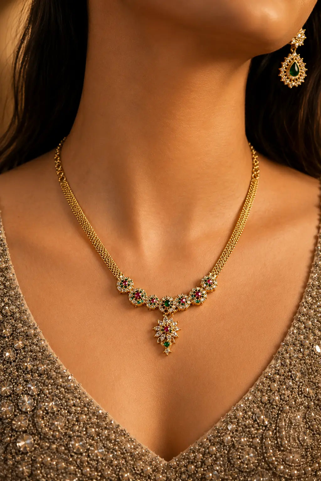Gold And AD With Emerald And Ruby