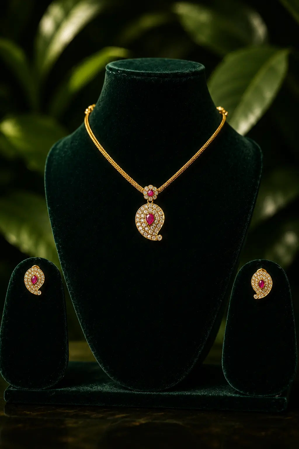 Gold Plated Choker With Ruby Pendant
