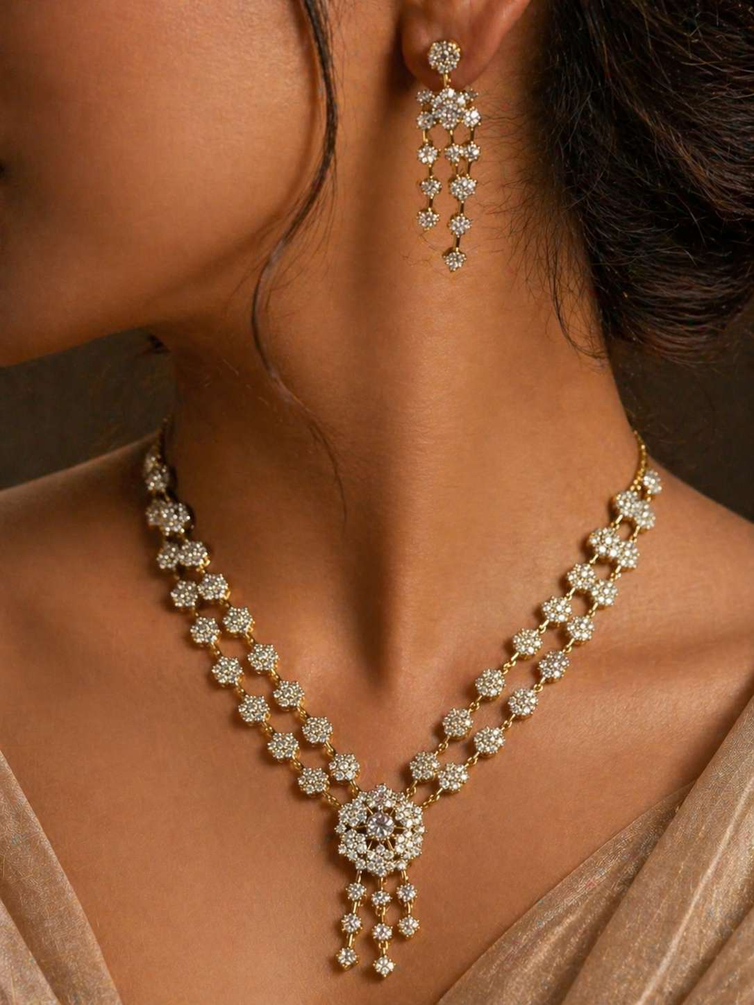 Elegant American Diamond gold jewelry set