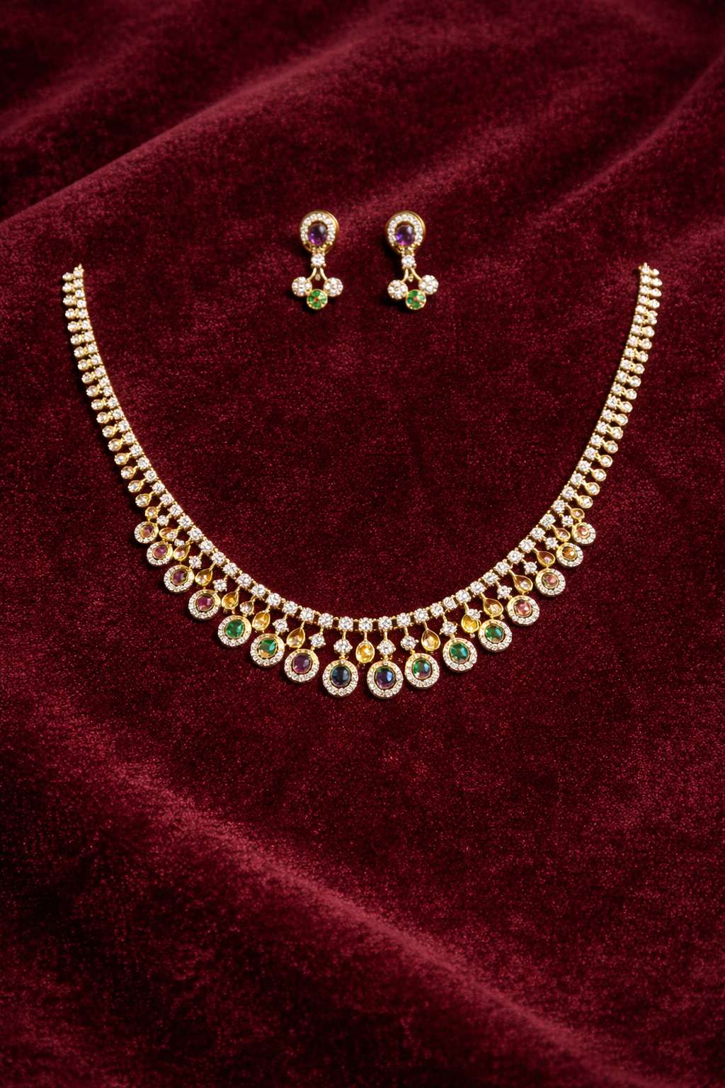 Elegant gold diamond necklace and earrings set