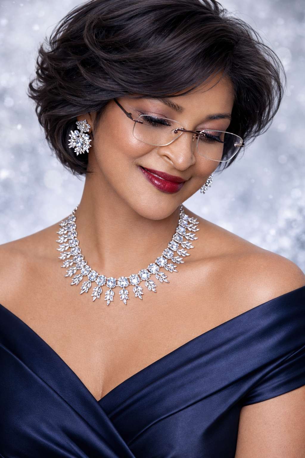 Rhodium plate emerald set premium