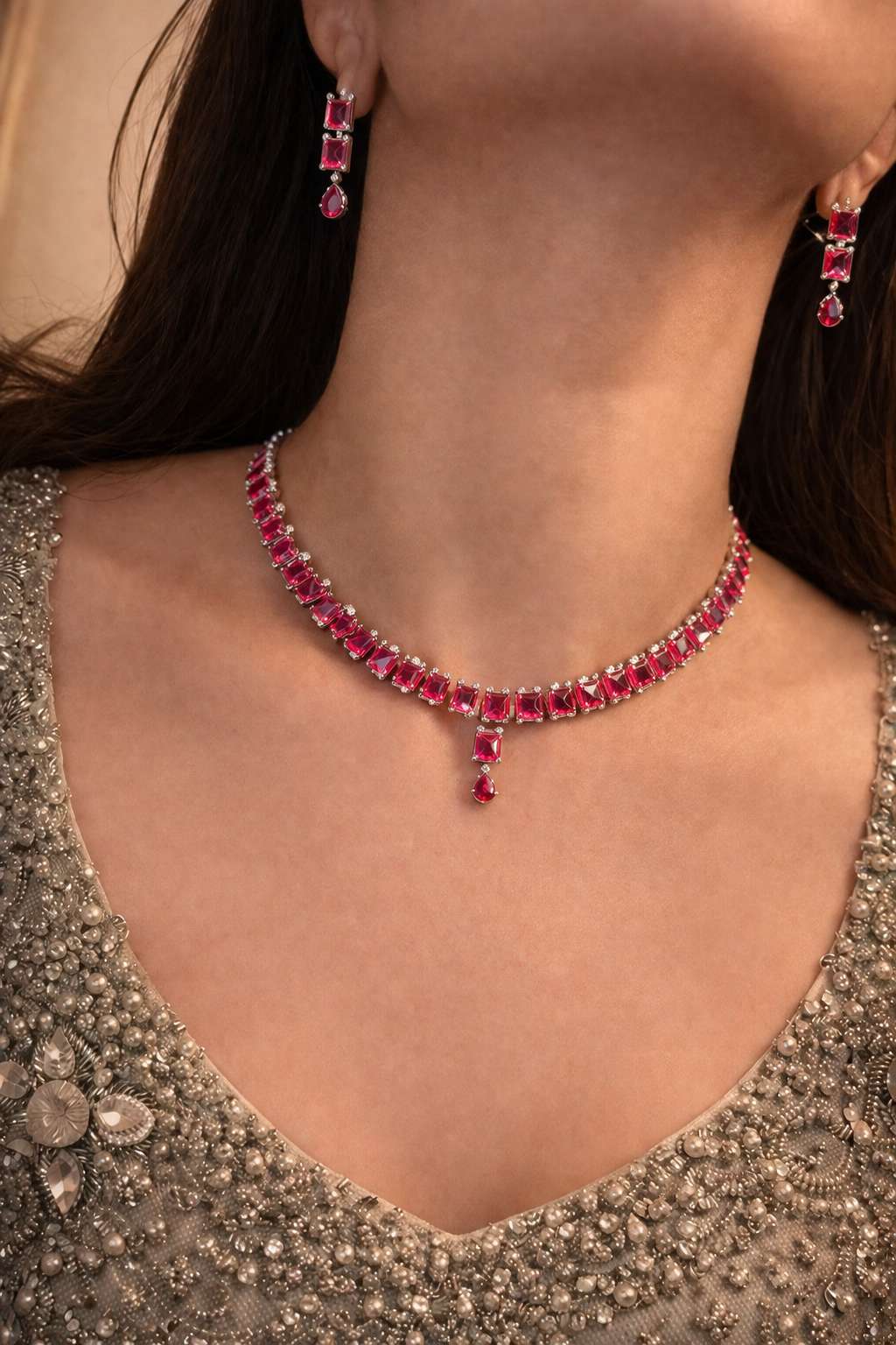 Ruby and Rhodium plated silver