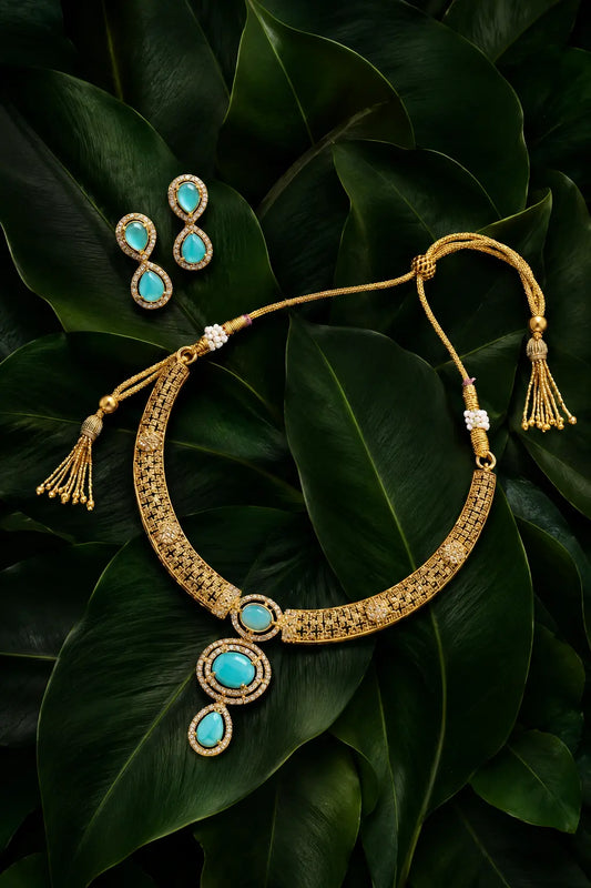 Emerald American Diamond Choker Set GoldPlated