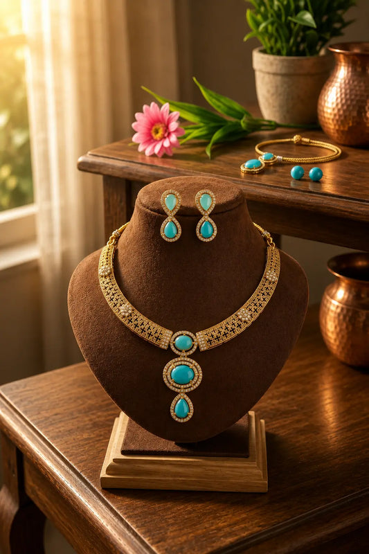 Emerald American Diamond Choker Set GoldPlated
