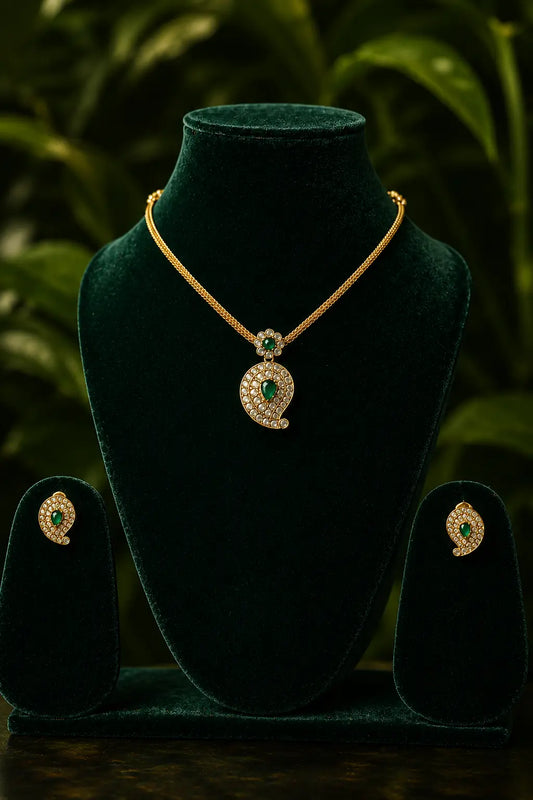 Gold Plated Choker With Emerald Pendant