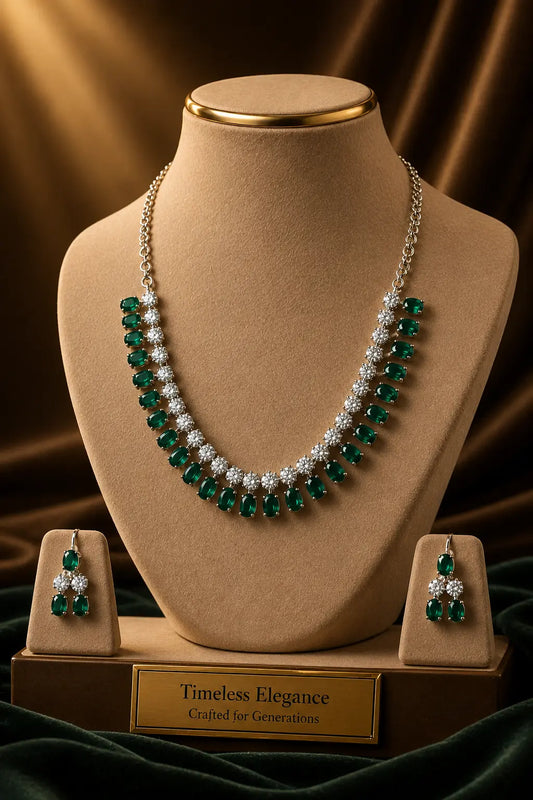 Rhodium Plate Emerald Ad Necklace