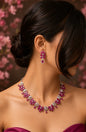 Rhodium Plated American Diamond And Ruby Beads