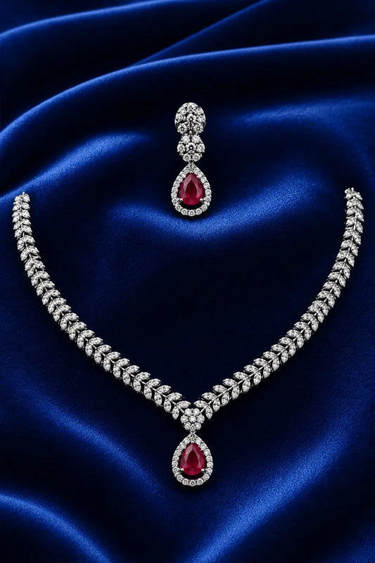 Rhodium Plated Ruby Necklace