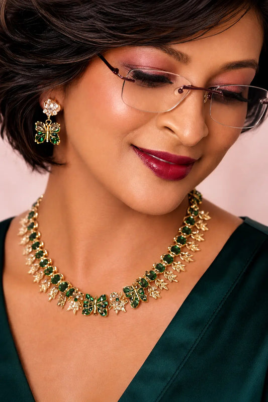 Elegant woman with butterfly jewelry