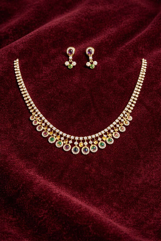 Elegant gold diamond necklace and earrings set