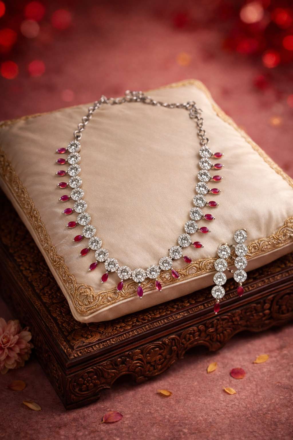 Elegant jewelry set with pink rubies