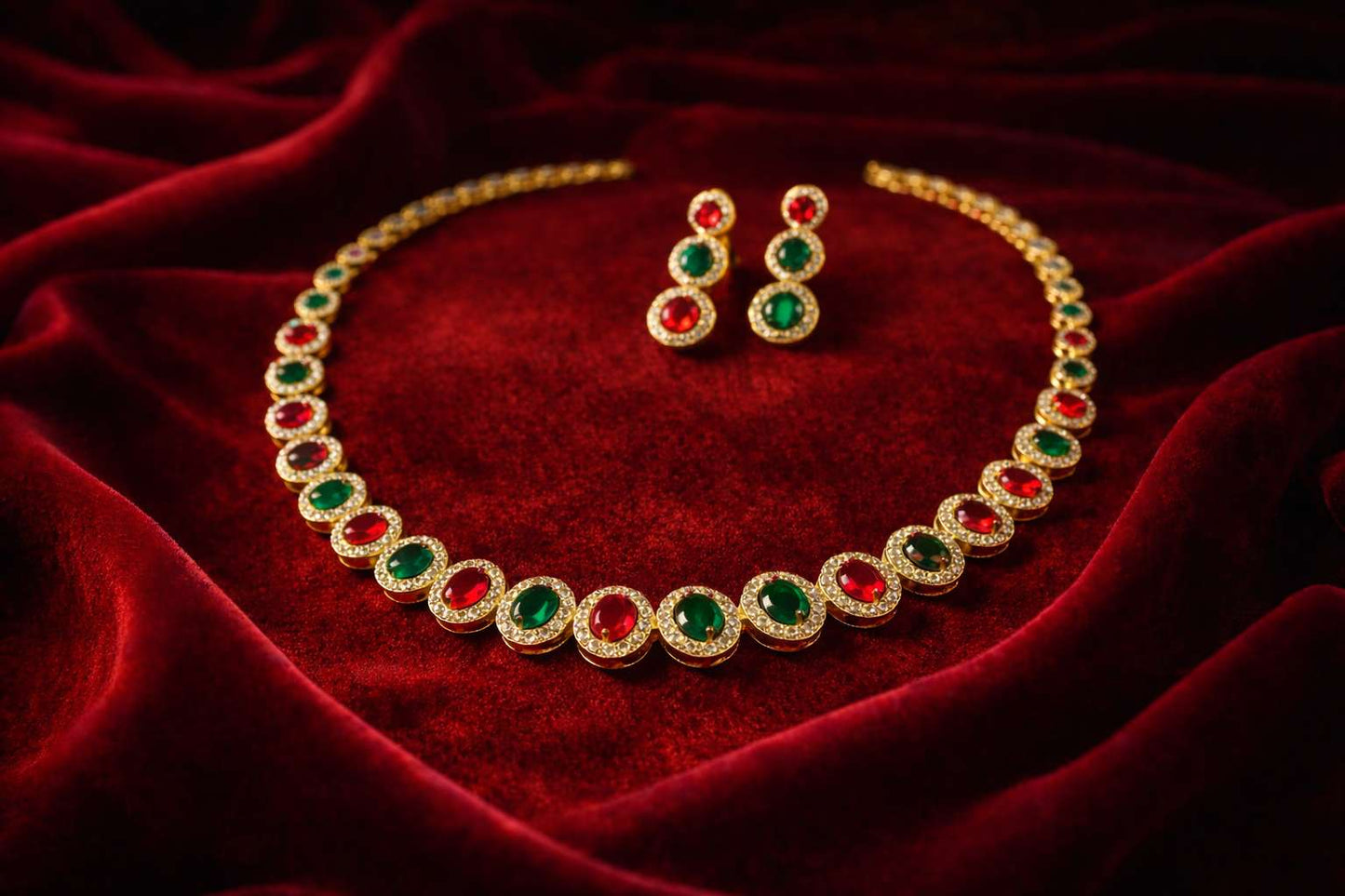 Elegant ruby and emerald jewelry AD set