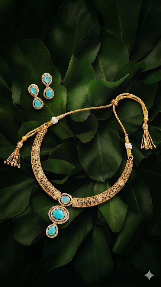 Emerald American Diamond Choker Set GoldPlated