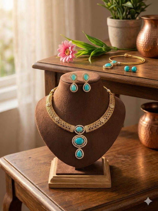 Emerald American Diamond Choker Set GoldPlated