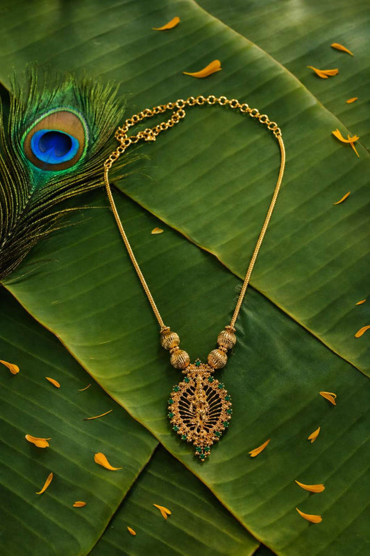 Gold pendant krishna emerald necklace