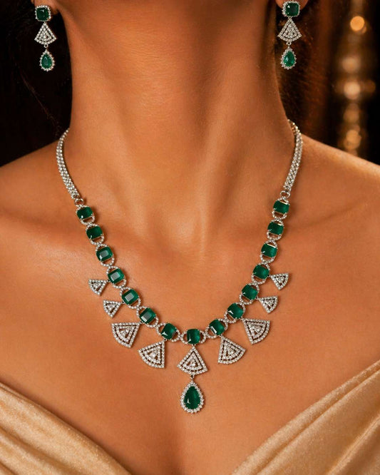 Premium emerald american diamond rhodium plated