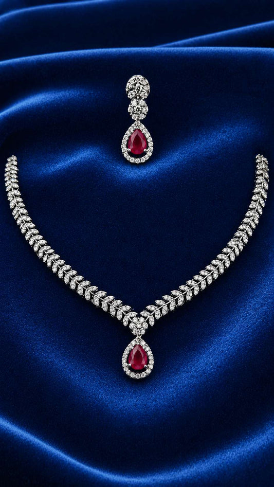 RHODIUM PLATED RUBY NECKLACE