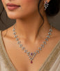 Rhodium plated AD necklace with ruby