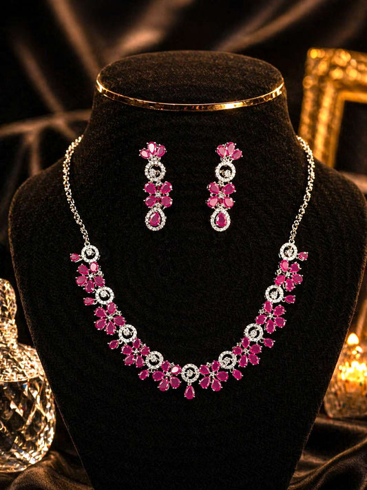 Rhodium plated american diamond and ruby beads