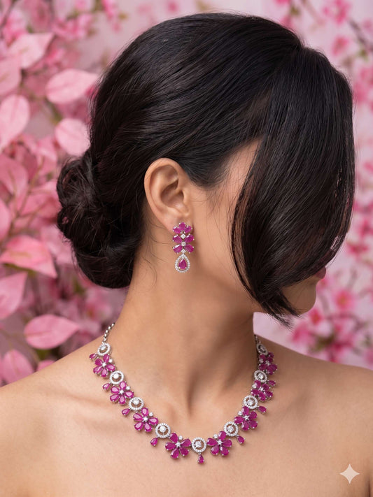 Rhodium plated american diamond and ruby beads