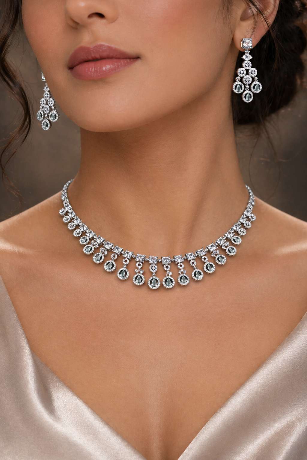 Rhodium plated silver with american diamond