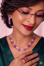 Rhodium plated silver with american diamond and ruby beads