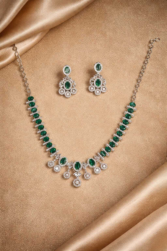 emeraldand american diamond rhodiumplate jewelry set