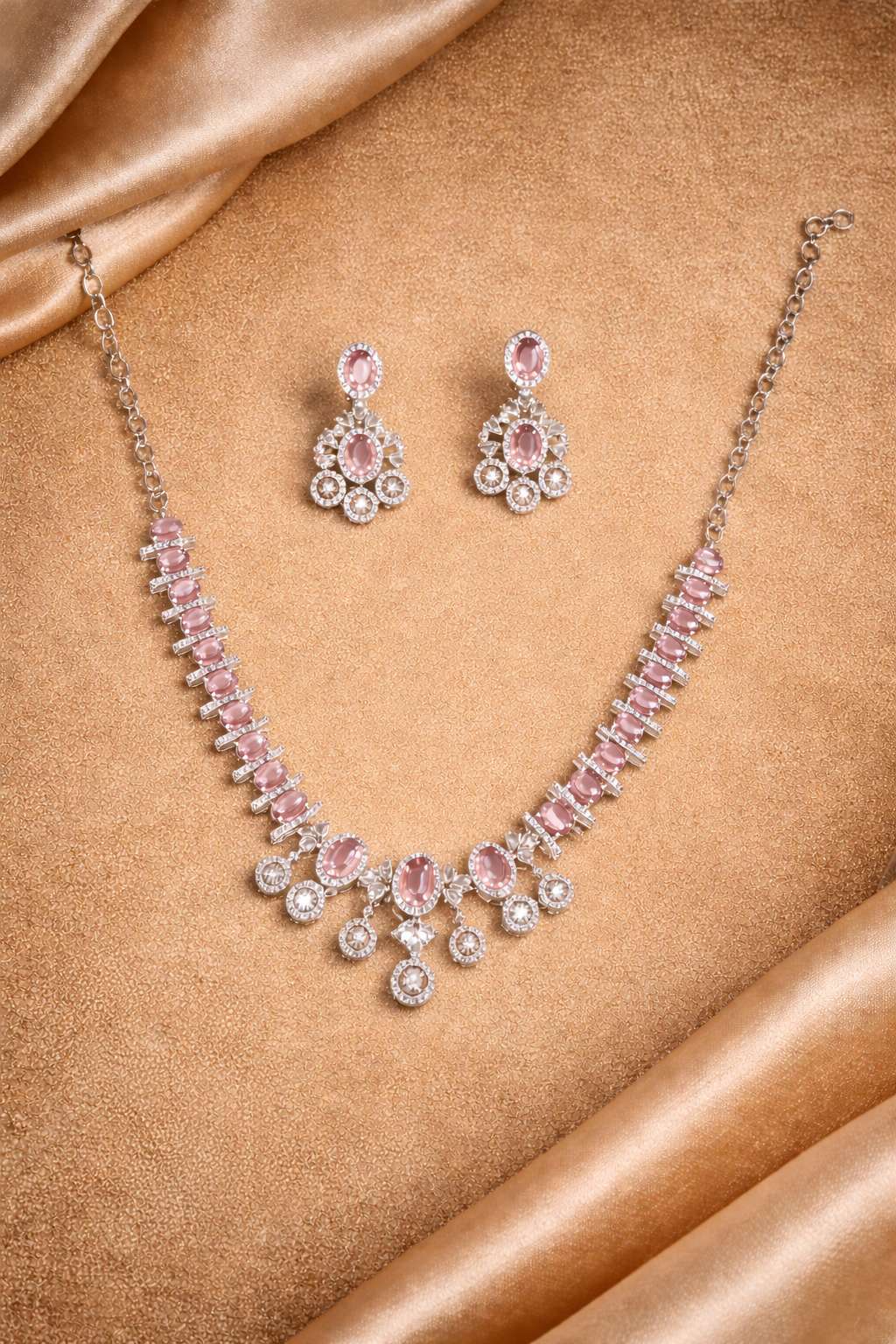 rose stone american diamond rhodium plate jewelry set