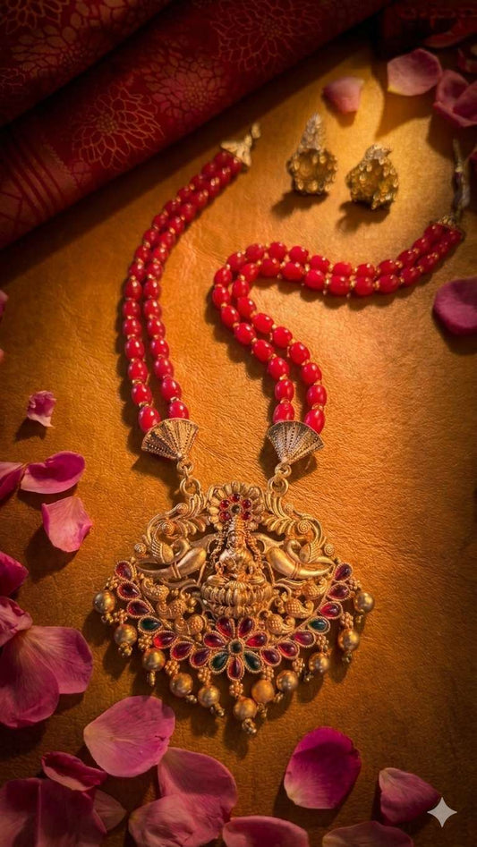 Ruby Coral or Maroon Artificial Beads In Brass