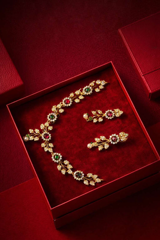 Necklace With Emerald And Small Ruby  Along Ad